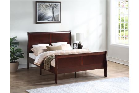 CrownMark Louis Philip Cherry Sleigh Bed with Headboard, Footboard, and Rails