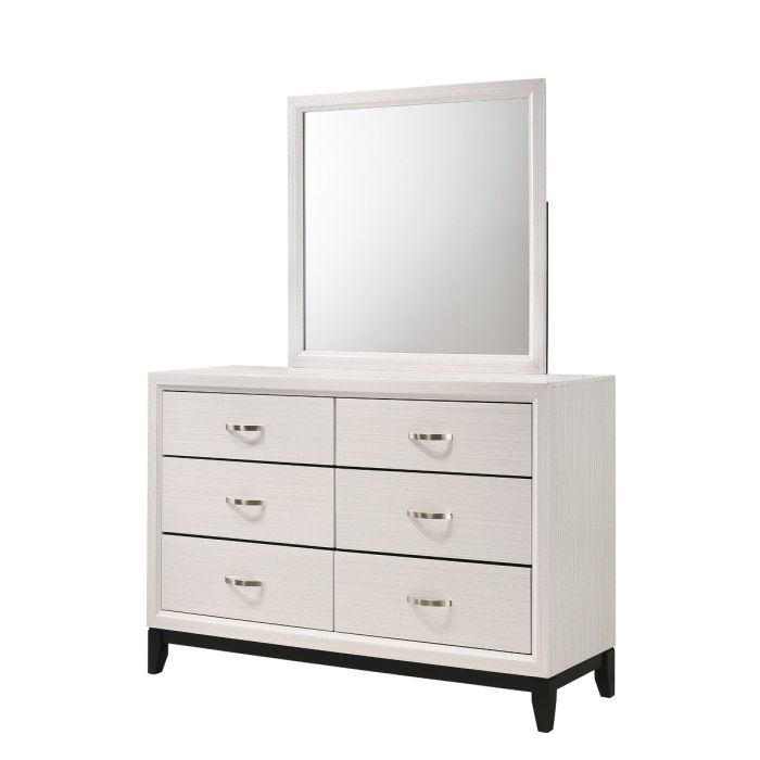 Crown Mark Akerson White Dresser and Mirror