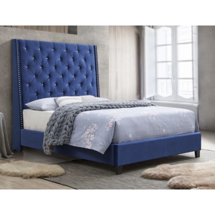 Crownmark Chantilly Blue Velvet Bed