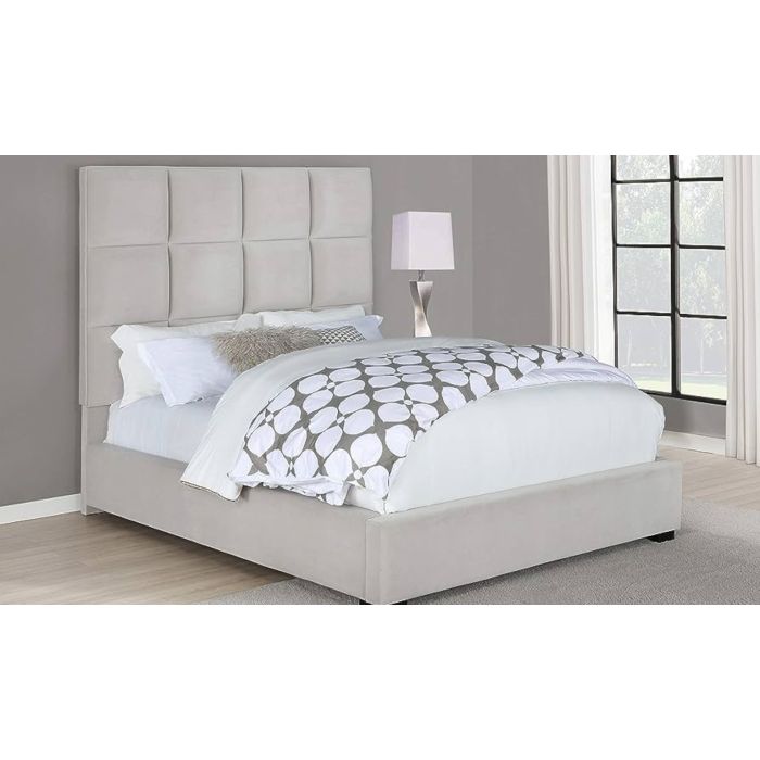 Coaster Panes Beige Velvet Bed