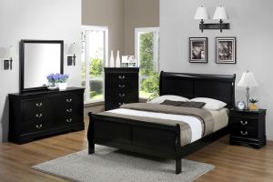 Crown Mark Louis Philip Black 6 Piece Set (Headboard, Footboard, Rails, Dresser, Mirror, and Nightstand)
