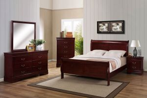 Crown Mark Louis Philip Cherry 6 Piece Set (Headboard, Footboard, Rails, Dresser, Mirror, and Nightstand)