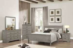 Crown Mark Louis Philip Grey 6 Piece Set (Headboard, Footboard, Rails, Dresser, Mirror, and Nightstand)
