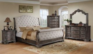 Crown Mark Sheffield Sleigh 6 Piece Set (Headboard, Footboard, Rails, Dresser, Mirror, and Nightstand)
