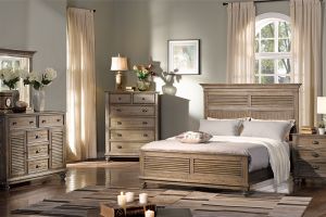 New Classic Lakeport Pewter 6 Piece Set (Headboard, Footboard, Rails, Dresser, Mirror, and Nightstand)