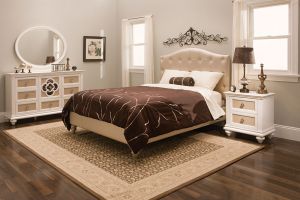 Najarian Paris Upholstered Twin 6 Piece Set (Headboard, Footboard, Rails, Dresser, Mirror, and Nightstand)