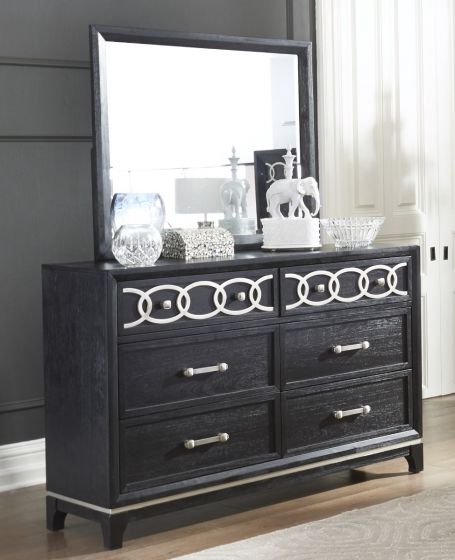 Kith Hollywood Black Dresser And Mirror Set, Black Dresser With Mirror And Chest Set